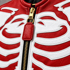 Bone Riot Men’s Red Skeleton Leather Biker Jacket