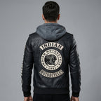 Men’s Indian-Style Leather Biker Jacket – Real Leather Hooded Moto Bomber