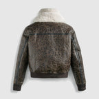 Women Aviator Leather Jacket Brown