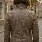 Women Distressed Brown Cafe Racer Leather Jacket