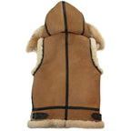 Women's Tan Hooded B-3 Suede Leather Shearling Vest