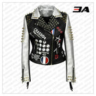 Women Punk Biker Jacket Letter Print Graffiti Rivet Fringe Coat