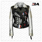 Women Punk Biker Jacket Letter Print Graffiti Rivet Fringe Coat