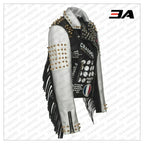 Women Punk Biker Jacket Letter Print Graffiti Rivet Fringe Coat
