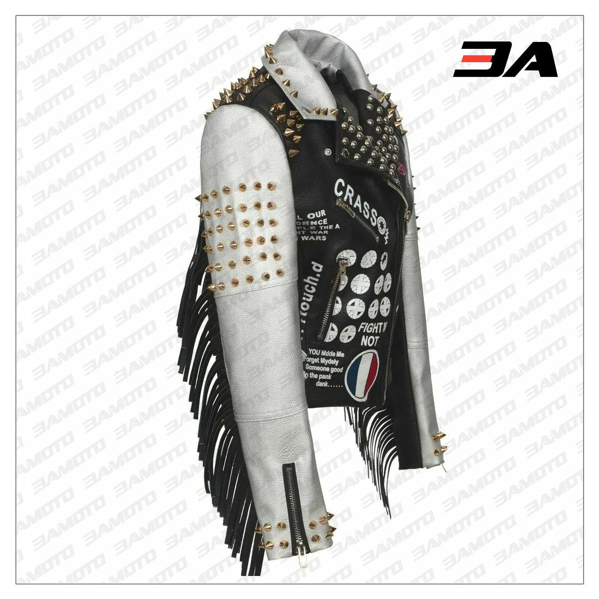 Women Punk Biker Jacket Letter Print Graffiti Rivet Fringe Coat