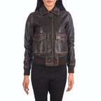 Womens A-2 Brown Leather Bomber Jacket
