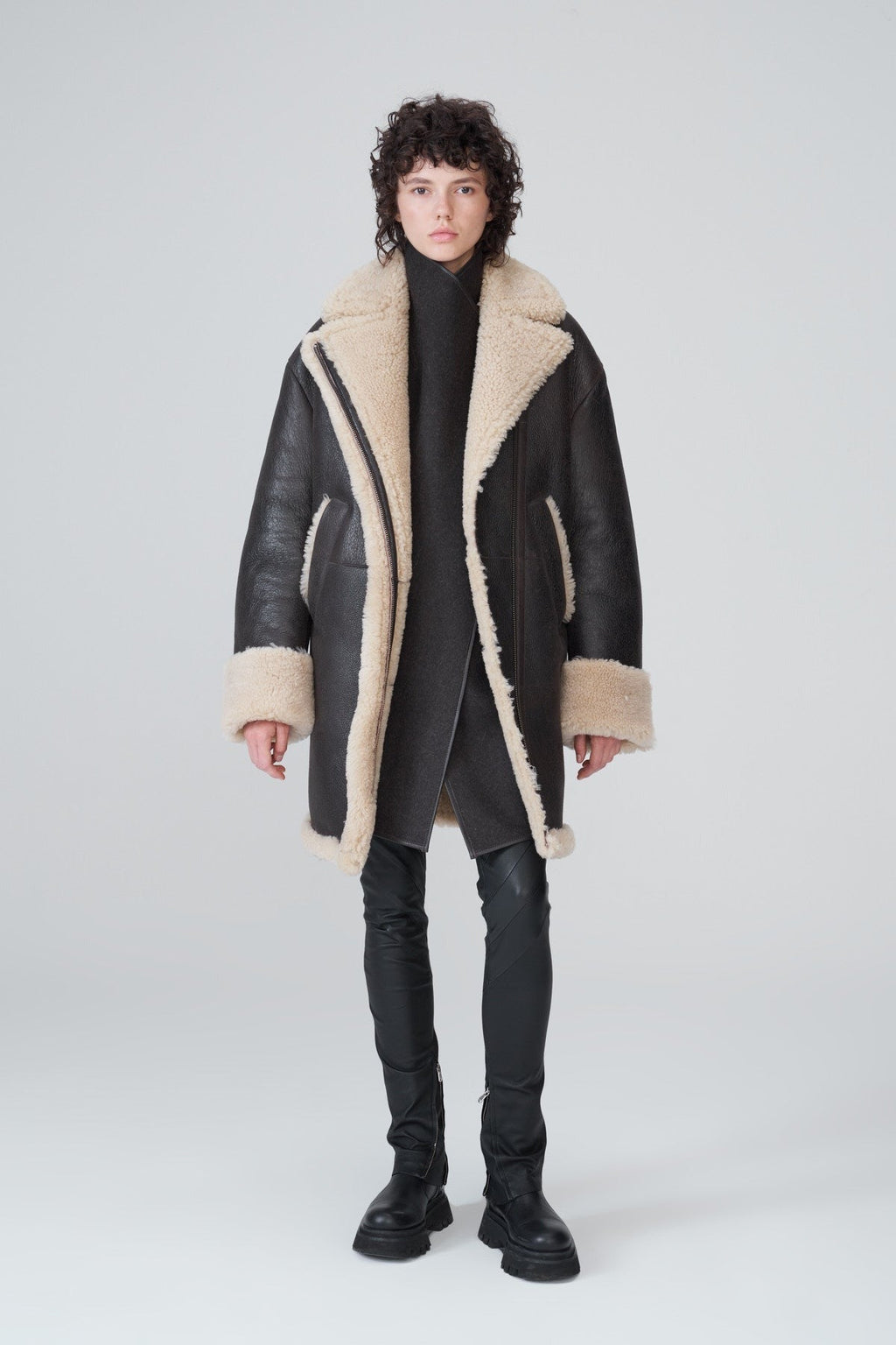 Women's Black B7 Shearling Leather Coat