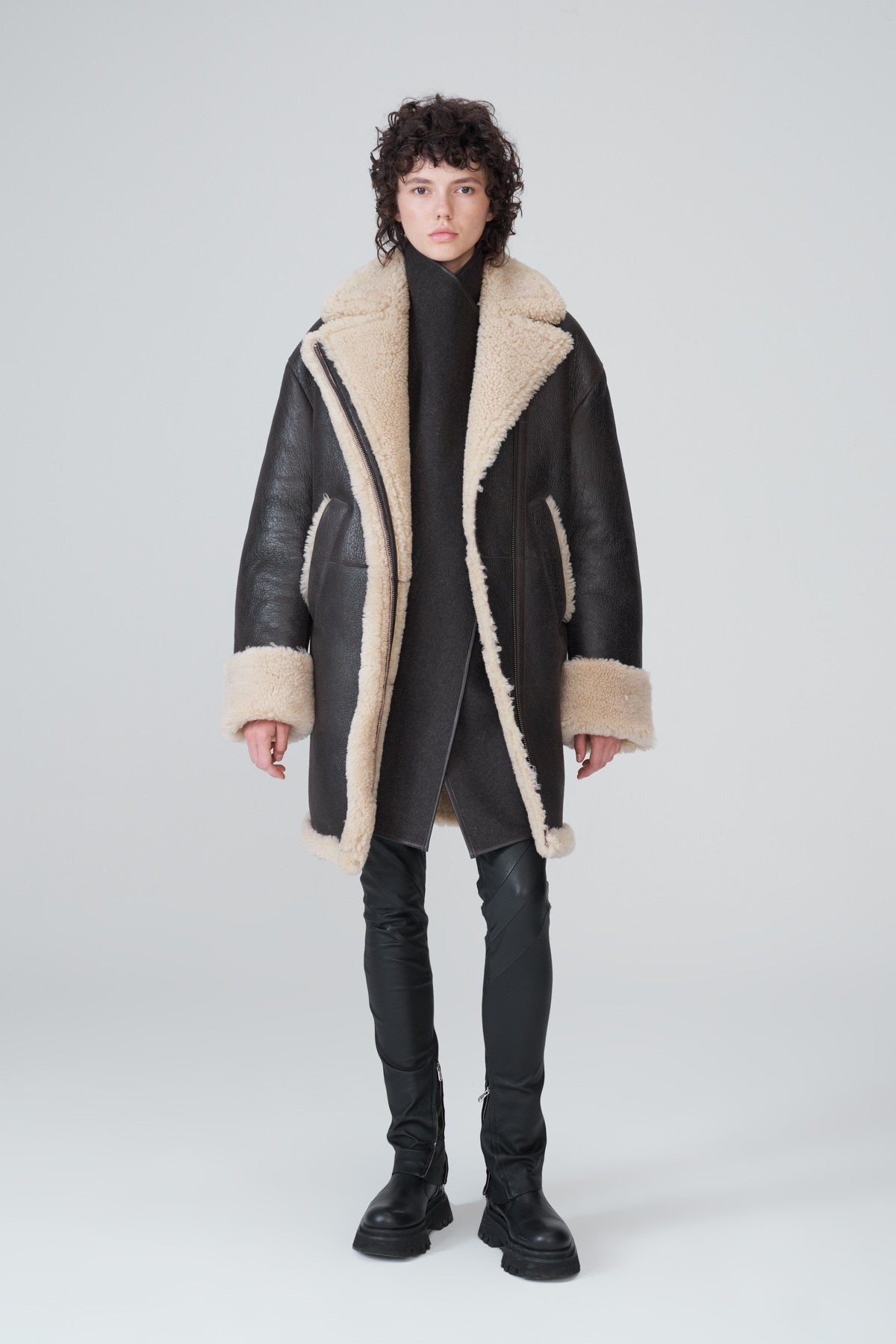 Women's Black B7 Shearling Leather Coat