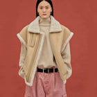 Women's Beige Sheepskin Shearling Aviator Vest