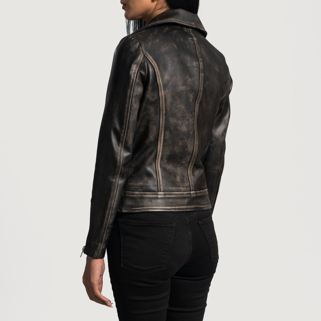 Women's Black Distressed Biker Leather Jacket