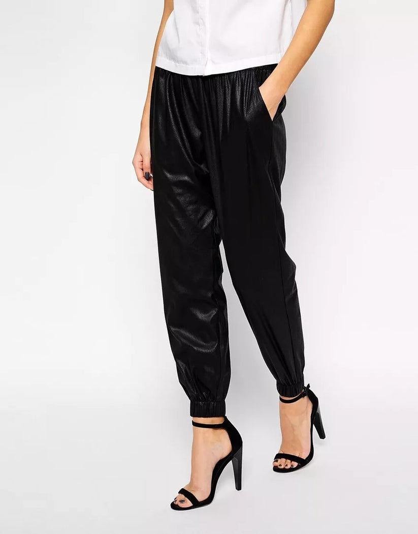 Women’s Black Lambskin Leather Jogger Pants