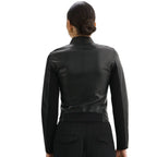 Womens Black Reversible Leather Bomber Jacket