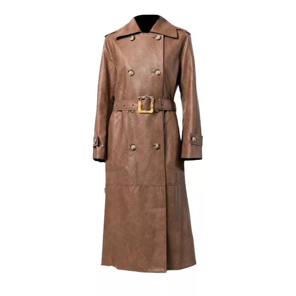Womens Brown Double Breasted Military Trench Coat