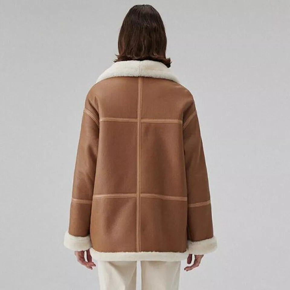 Women's Brown Shearling Sheepskin Leather Jacket