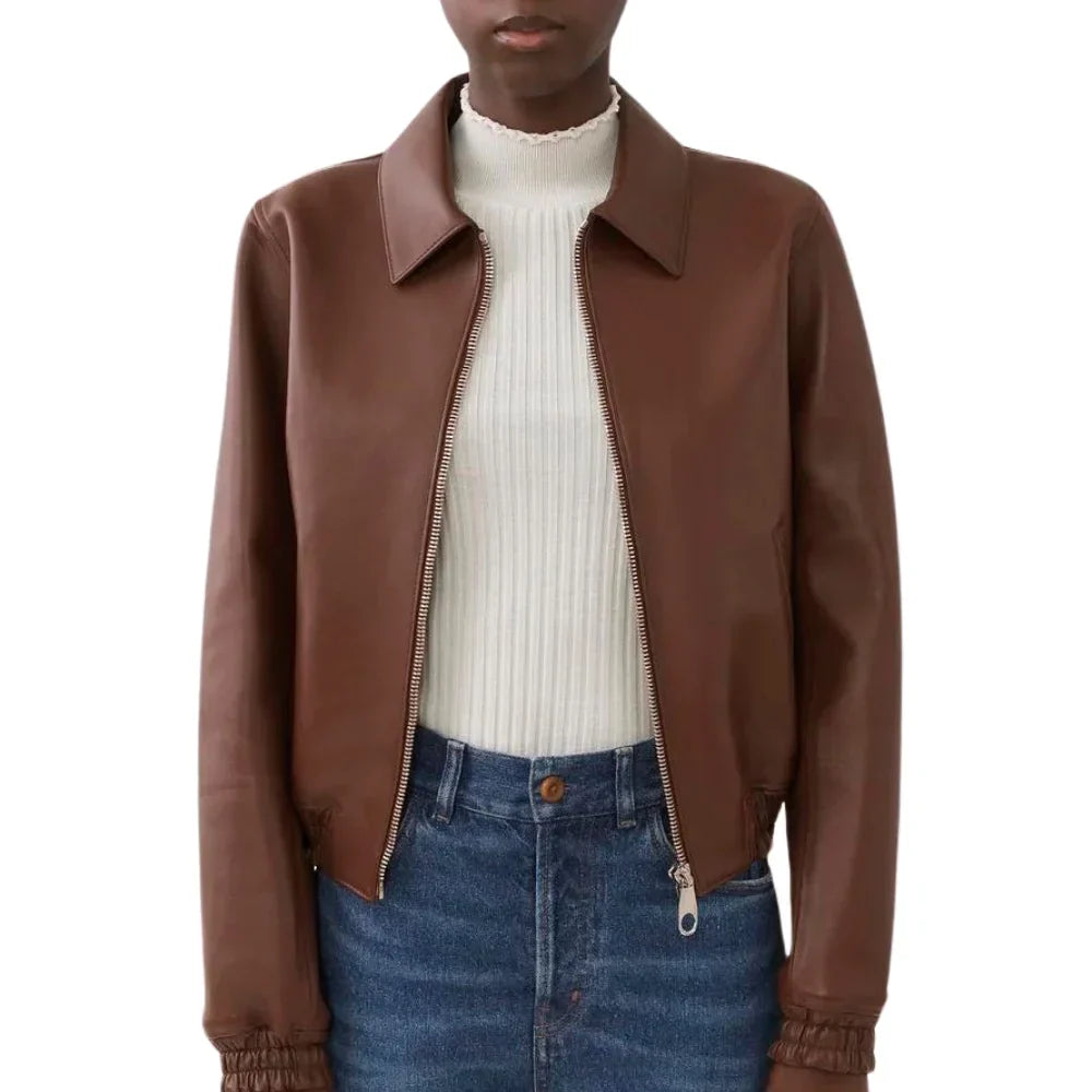 Womens Brown Short Blouson Jacket