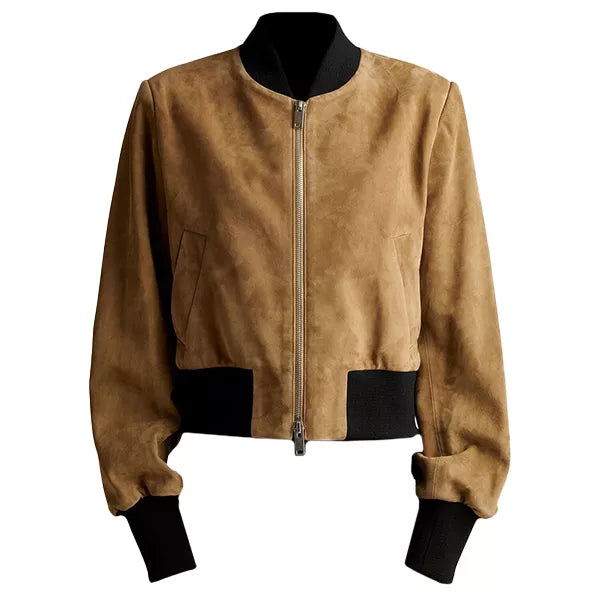 Brown Suede Bomber Jacket Womens