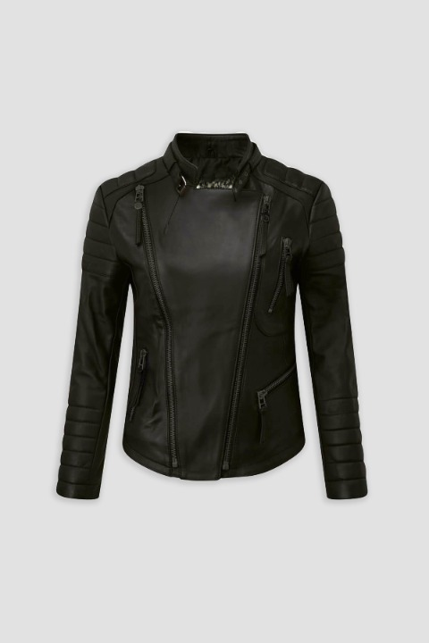 Women's Black Cafe Racer Leather Jacket