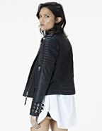 Women's Black Moto Cafe Racer Leather Jacket