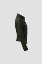 Women's Black Cafe Racer Leather Jacket