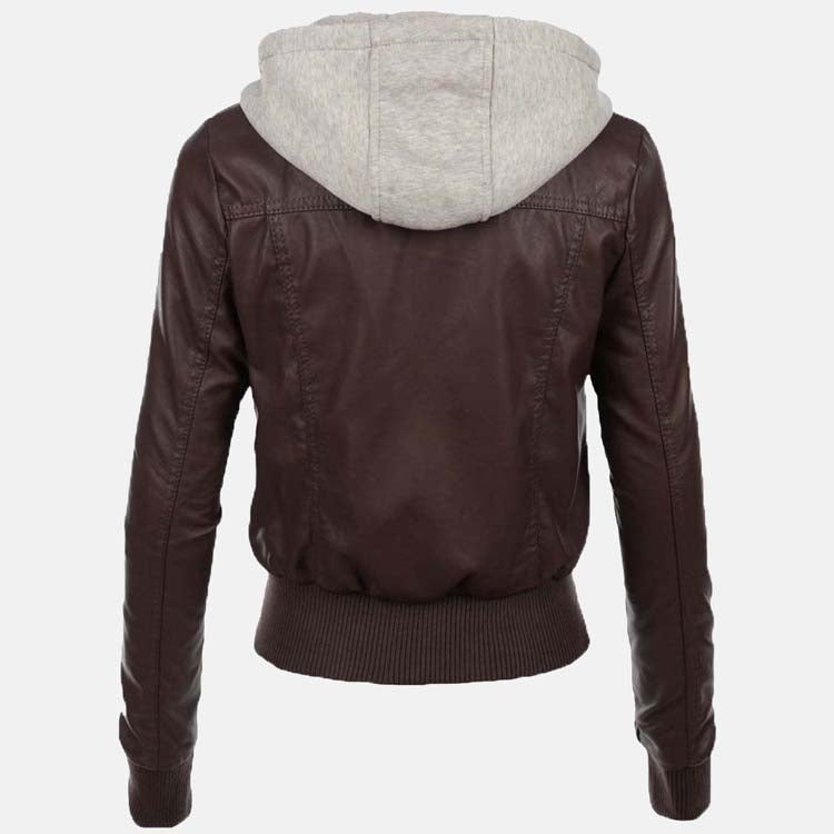 Women’s Chocolate Brown Leather Bomber Jacket