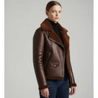 Women's Chocolate Brown Sheepskin Leather Moto Jacket - Handcrafted Minimal Classic Style