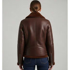 Women's Chocolate Brown Sheepskin Leather Moto Jacket - Handcrafted Minimal Classic Style