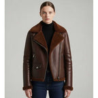 Women's Chocolate Brown Sheepskin Leather Moto Jacket - Handcrafted Minimal Classic Style