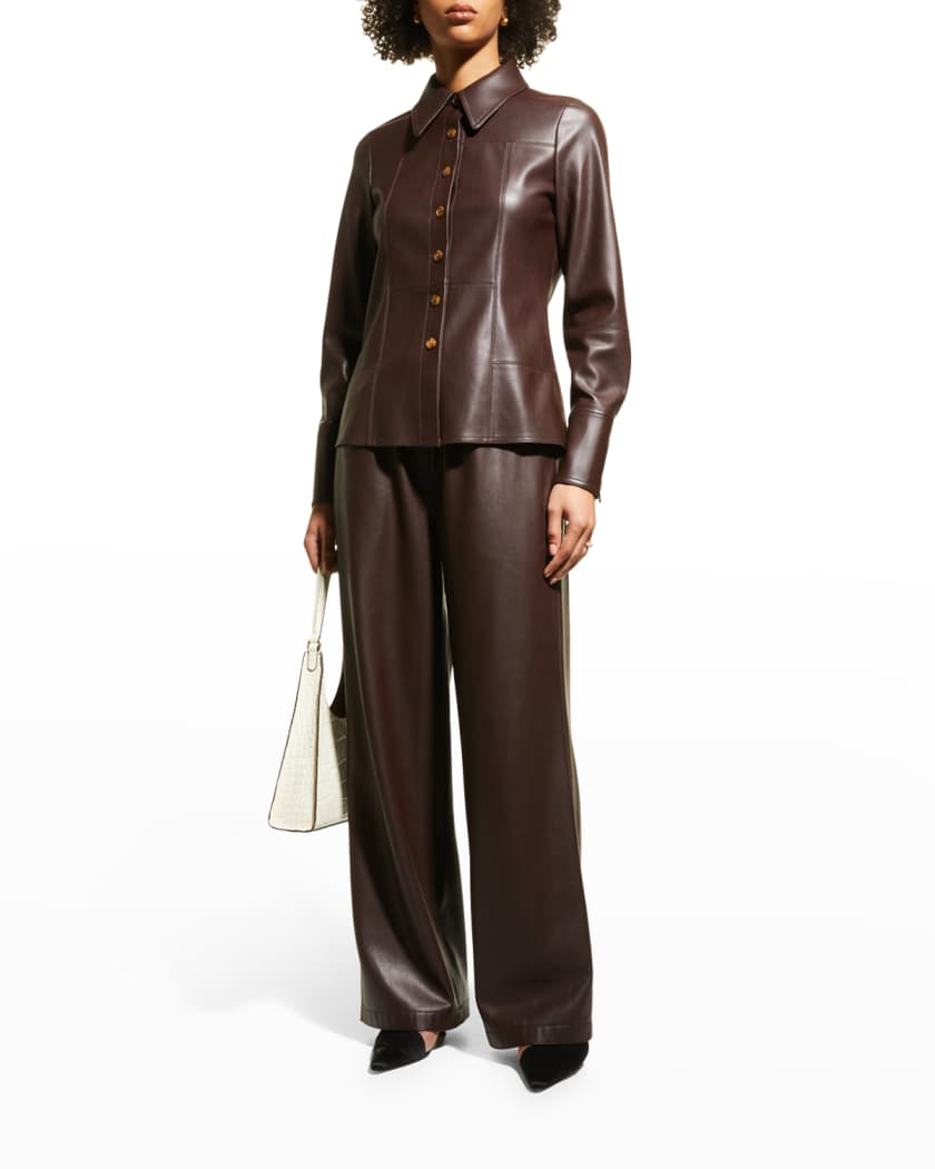 Women's Classic Coffee Brown Leather Shirt with Elegant Design