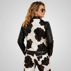 Women's Cow Print Leather Jacket & Pants Set - Western Cowgirl Cowhide Outfit