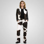 Women's Cow Print Leather Jacket & Pants Set - Western Cowgirl Cowhide Outfit