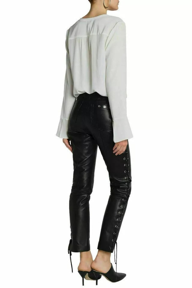 Women’s Black Lambskin Leather Designer Pants