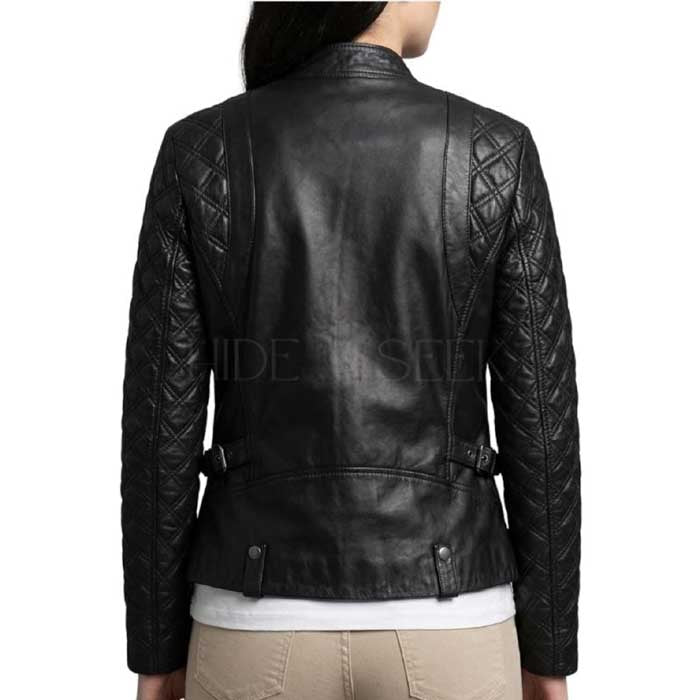 Women's Diamond Quilted Lambskin Leather Biker Jacket