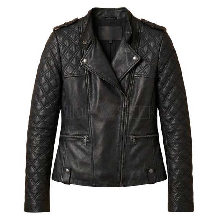 Women's Diamond Quilted Lambskin Leather Biker Jacket
