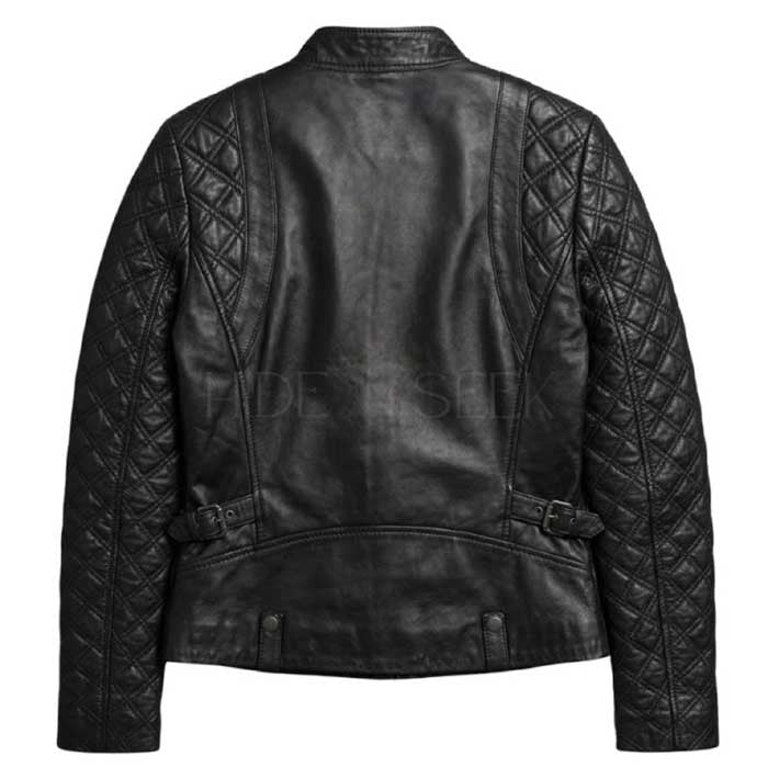 Women's Diamond Quilted Lambskin Leather Biker Jacket