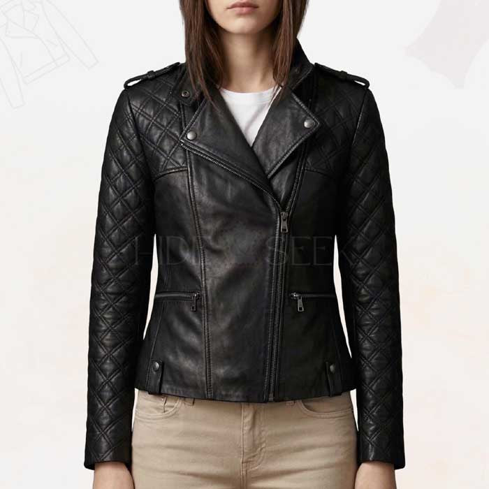 Women's Diamond Quilted Lambskin Leather Biker Jacket