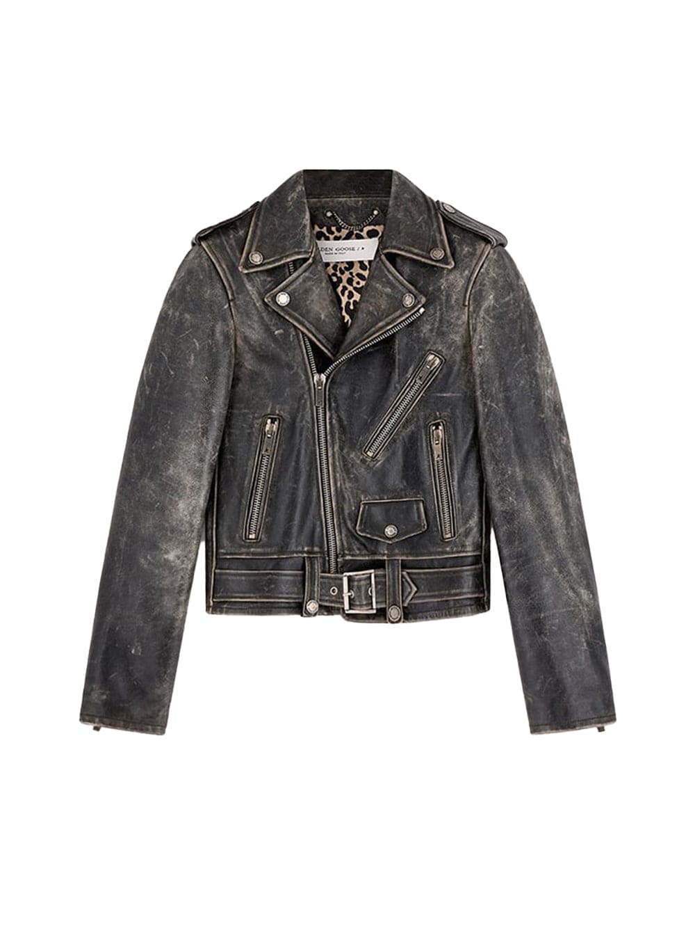 Women's Black Distressed Biker Leather Jacket