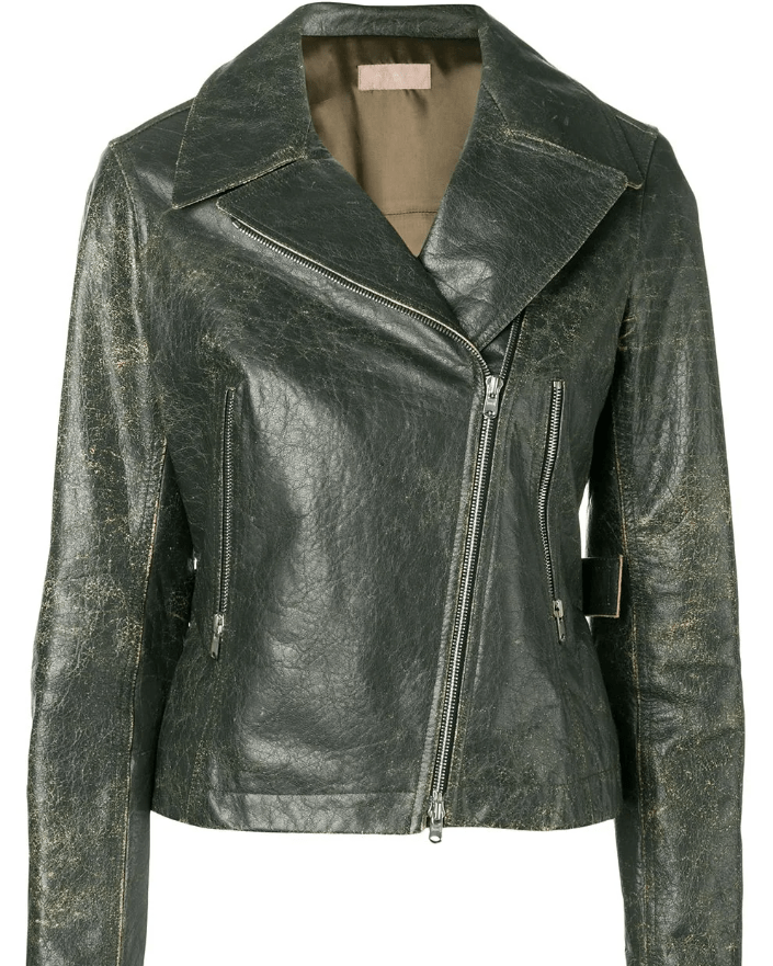 Women's Khaki Distressed Vintage Leather Jacket