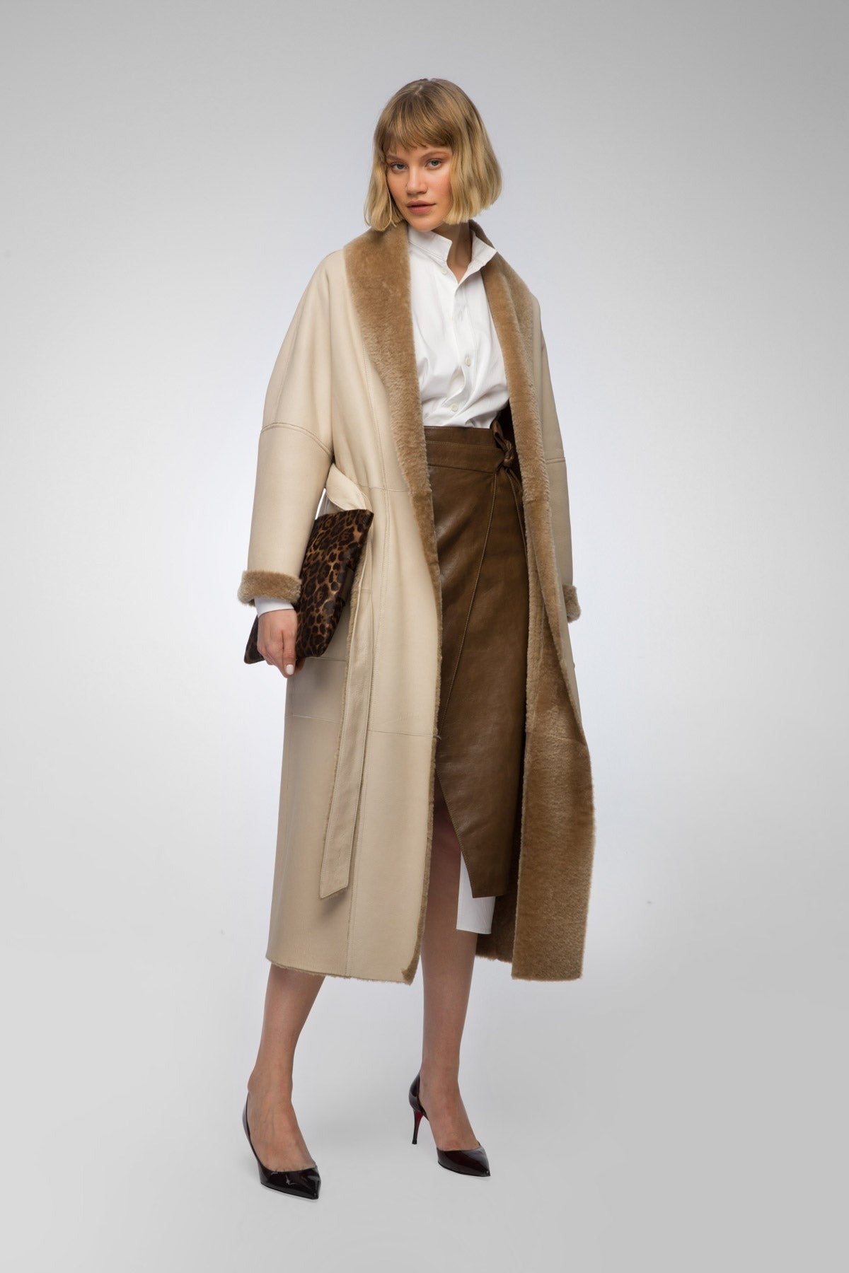 Women's Beige Double-Sided B7 Shearling Leather Coat