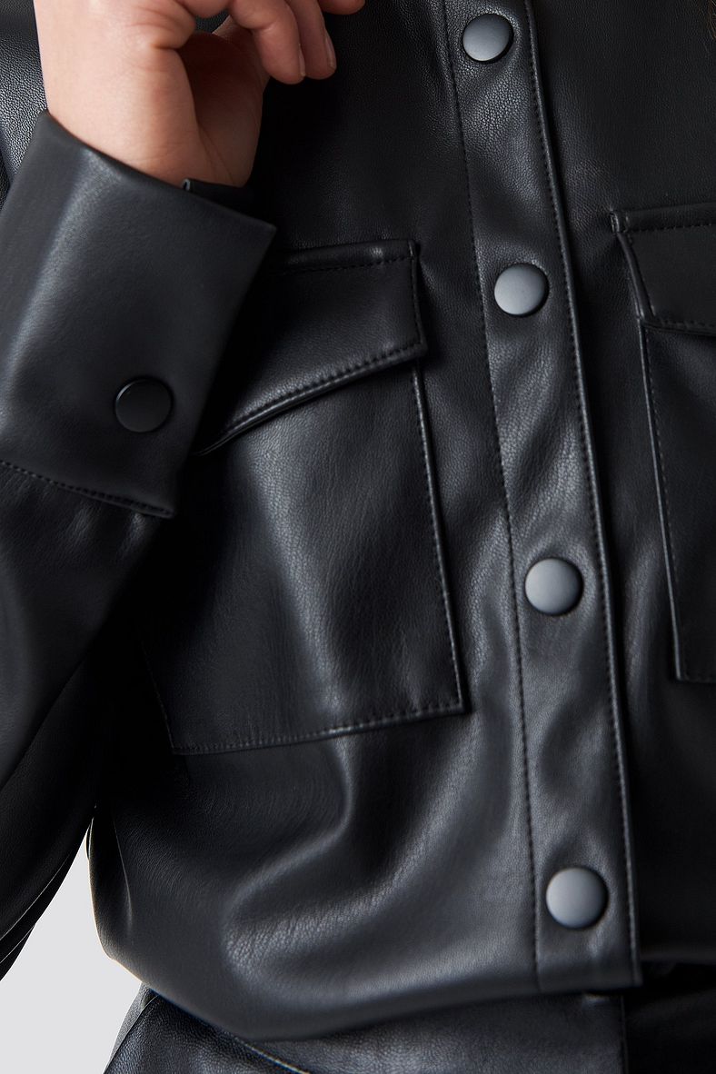 Women's Black Full Sleeve Trucker Leather Shirt with Classic Fit