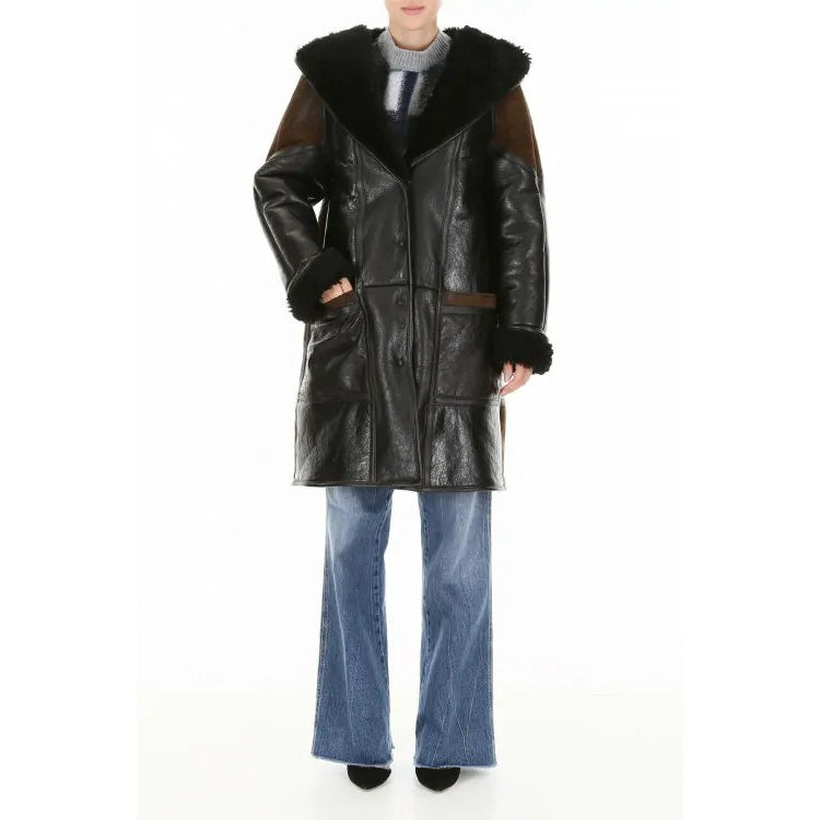 Two Tone Lamb Fur Hooded Coat