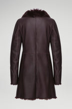 Women's Coffee Brown Shearling Fur Leather Coat