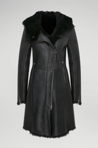 Women's Black Fur Shearling Parka Leather Coat