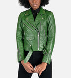 Women's Green Sheepskin Cafe Racer Leather Jacket