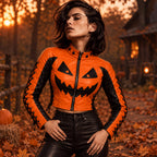 Lantern-Laced Women’s Orange Pumpkin Leather Moto Jacket