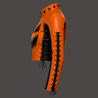 Lantern-Laced Women’s Orange Pumpkin Leather Moto Jacket