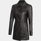 Women's Stylish Lambskin Leather Long Trench Coat