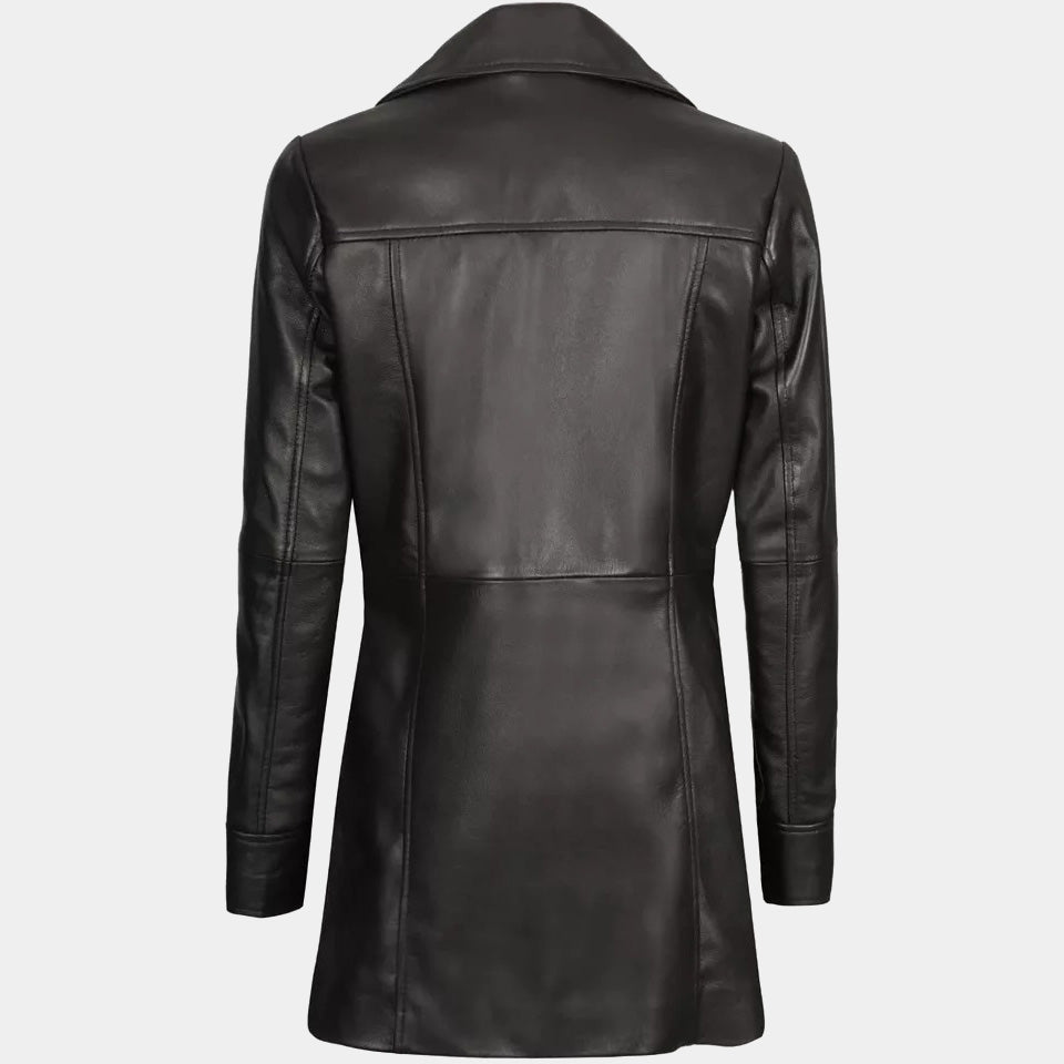 Women's Stylish Lambskin Leather Long Trench Coat