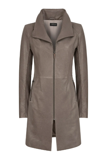 Women's Gray Leather Coat
