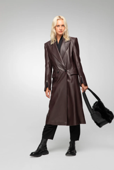 Women's Coffee Brown Leather Trench Coat