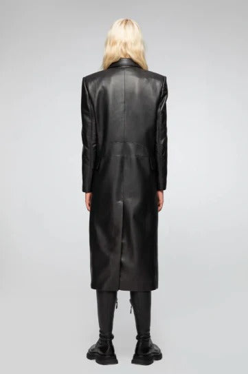 Women's Black Sheepskin Leather Trench Coat